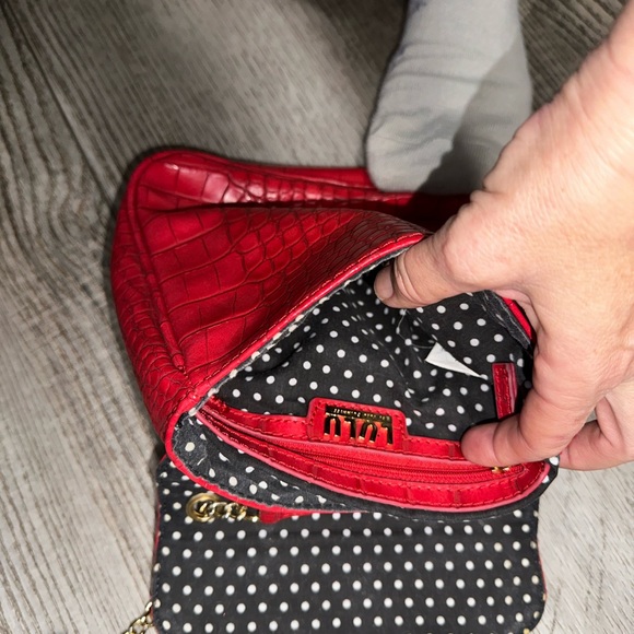 Lulu Guinness red leather croc embossed crossbody chain purse - Picture 10 of 11